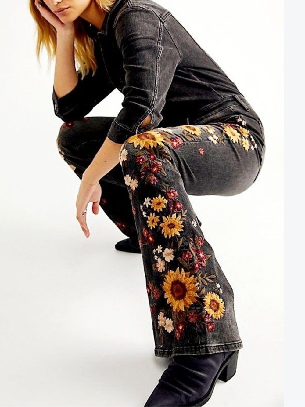 DRIFTWOOD Farrah Sunflower Floral Embroidery size S FREE PEOPLE